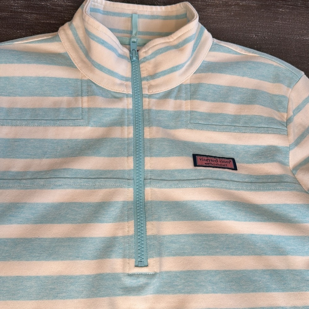 Vineyard Vines Sweatshirt Women's S Small 1/2 Zip Light Blue White Striped Whale - Picture 4 of 9